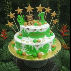 First Birthday Theme Cake with Leaf, Stars and lion